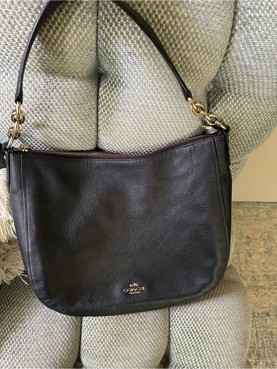 Coach Handbags - Coach Black Pebbled Leather Shoulder Bag with Gold Hardware